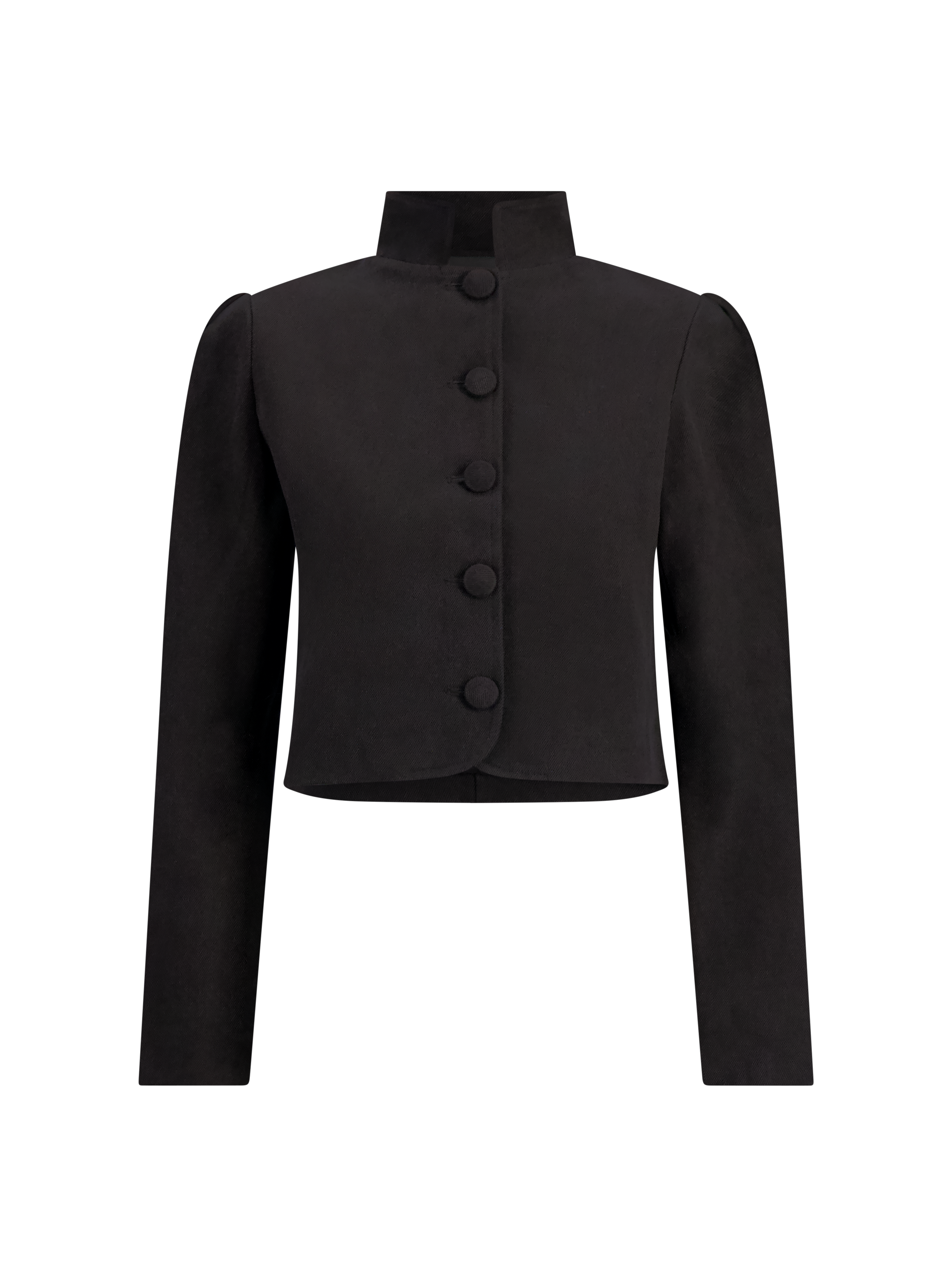 Black Puff-Sleeve Denim Jacket