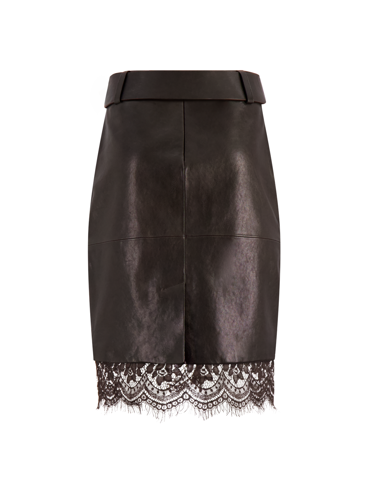 Lace-Trim Leather Midi Skirt