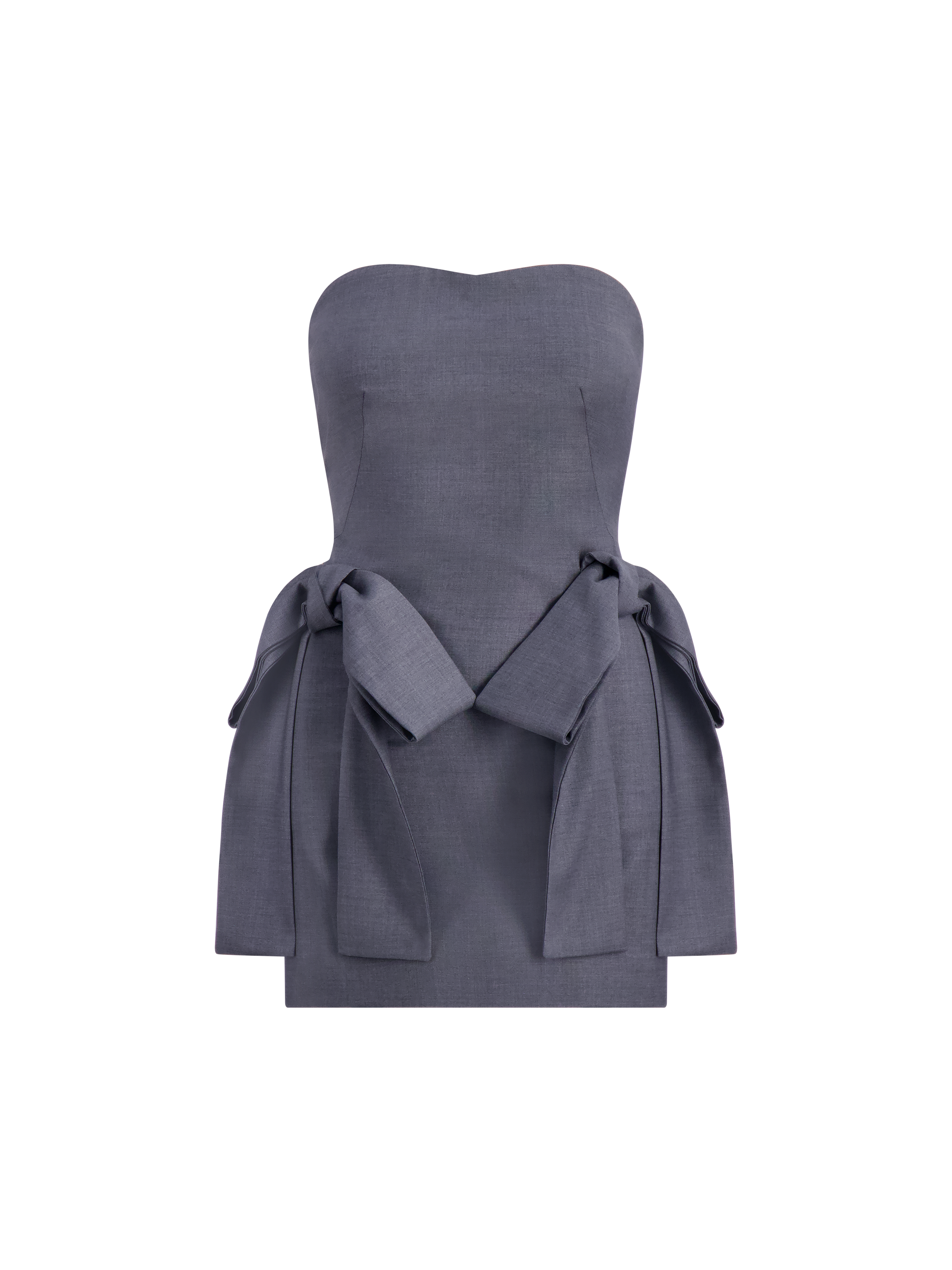 Grey Strapless Mini Dress - Designer Bow Dress - Cecilia Cassini