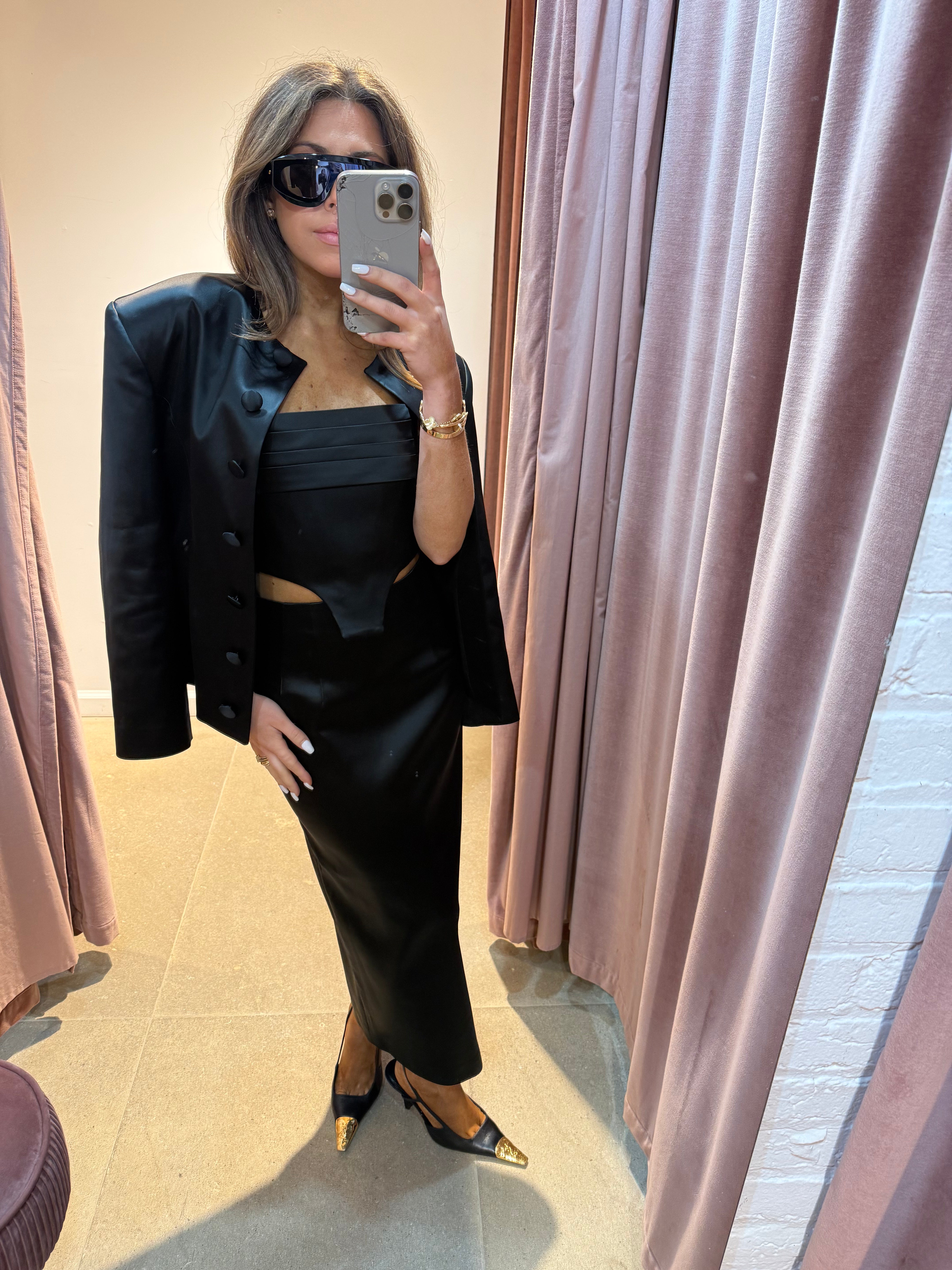 Cecilia Draped Corset in Satin | Black