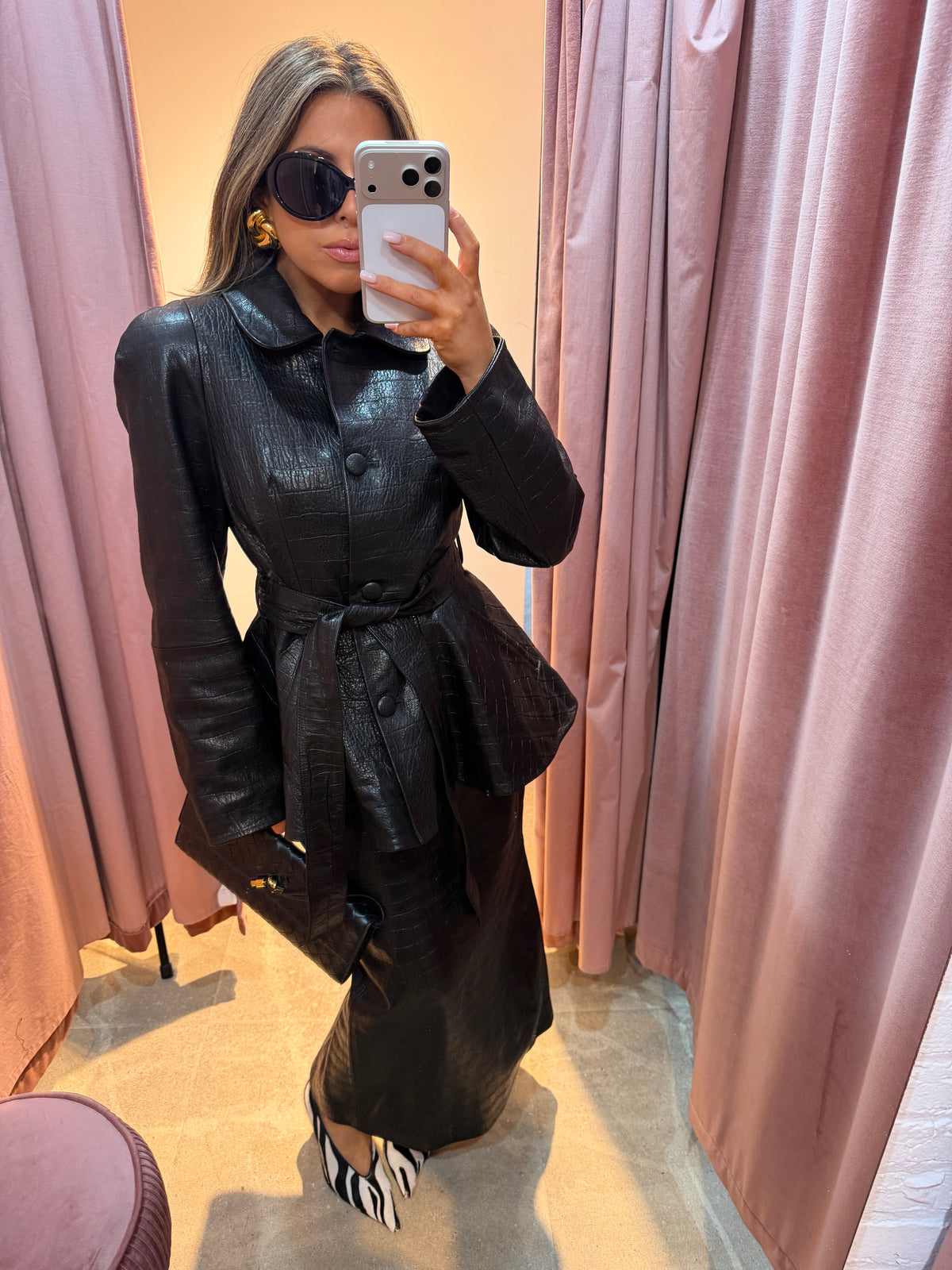 Croc-Embossed Peplum Jacket